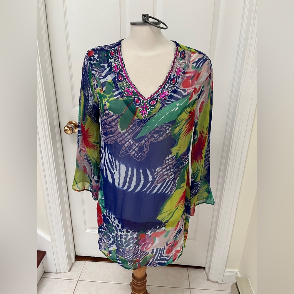 Colorful Floral Women's Top/beach cover up
